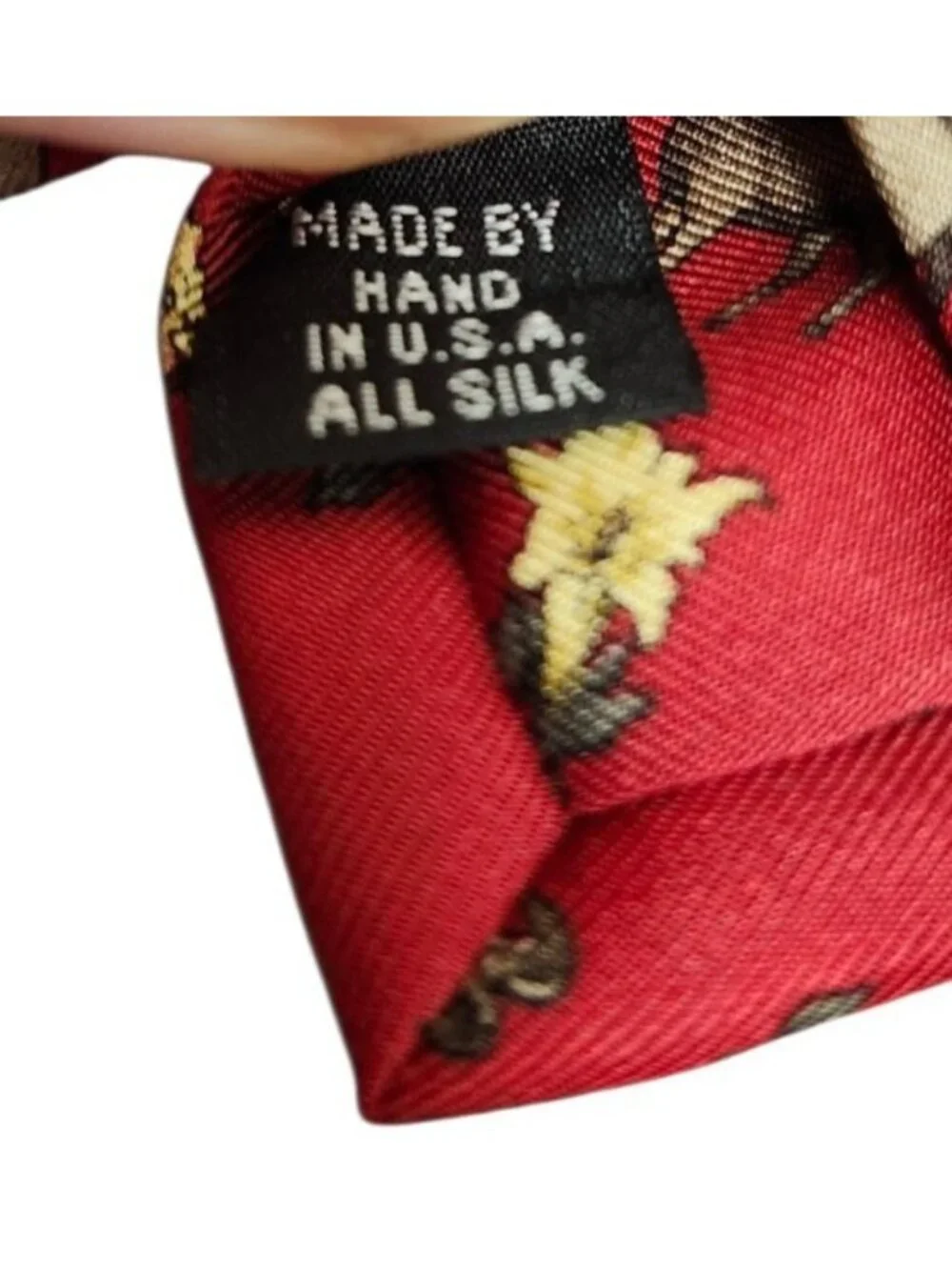 Burberrys Vintage Red Silk Ram Animal Print Tie Hand Made USA
